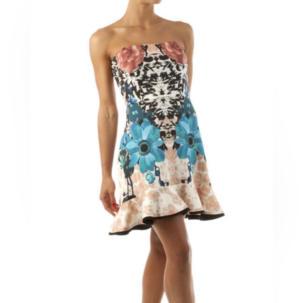 Pinko Floral Print Strapless Dress